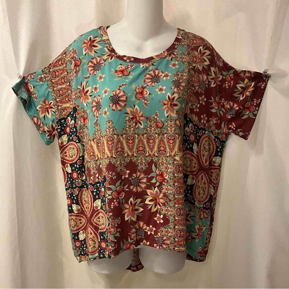 NWT$120 Johnny Was Thena Box Pleat Short Sleeve Swing Tee SMALL Oversized